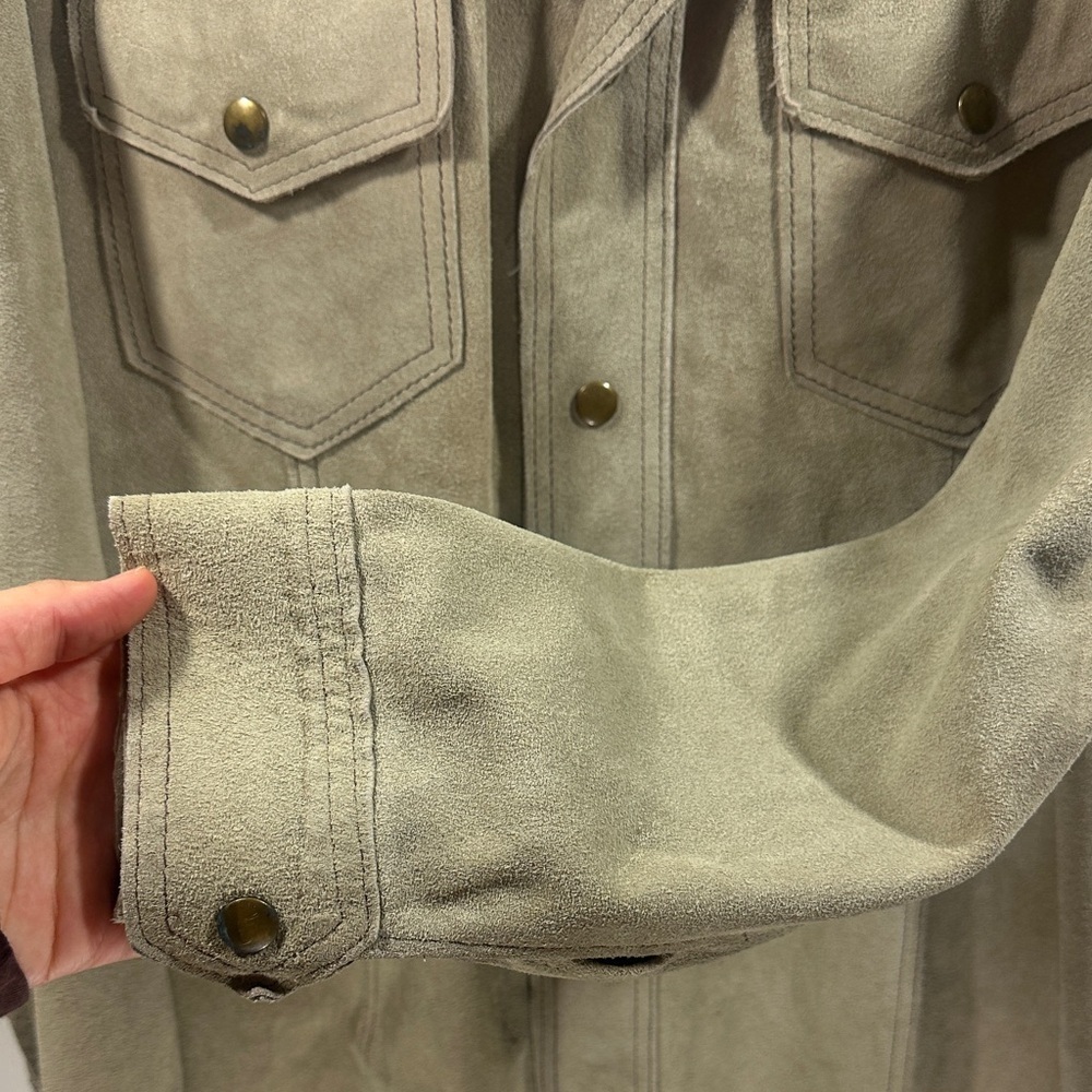 Men's Tan Leather Suede Shirt Jacket 42 Reg The Leather Shop Sears - Picture 4 of 14